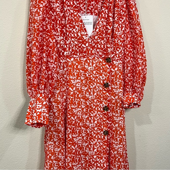 GANNI F6901 Mini Floral Button Wrap Crepe Midi Dress Size EU 34 - Picture 4 of 9